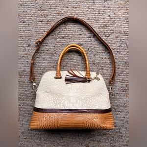 Elegant Brahmin Cream and Brown Crocodile-Embossed Women's Bag